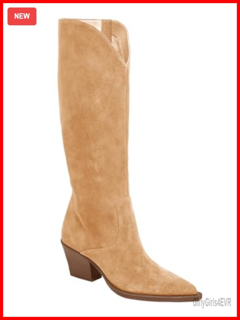 Womens Wide Calf Cowboy Boots Suede Knee High Chunky Heel Pointed Toe Western